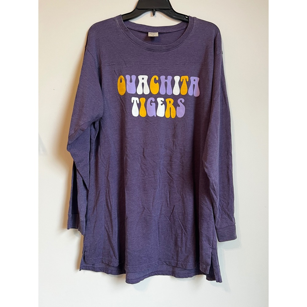 Ouachita Tigers Purple Long Sleeve‎ T-Shirt Women's XL Graphic Tee Top